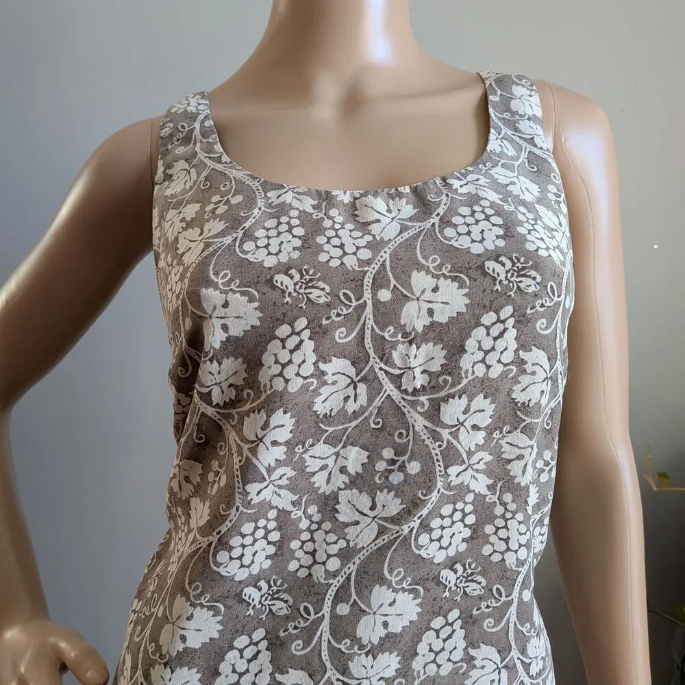 Vintage 90s Dressage Silk Mini Dress Tie Back Grapevine Summer Size 10